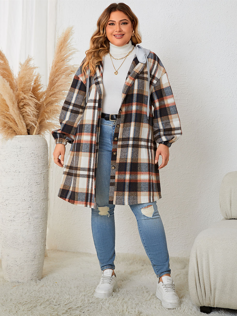 Chikiwiki Autumn And Winter New Women's Clothing Plus-sized Plaid Hooded