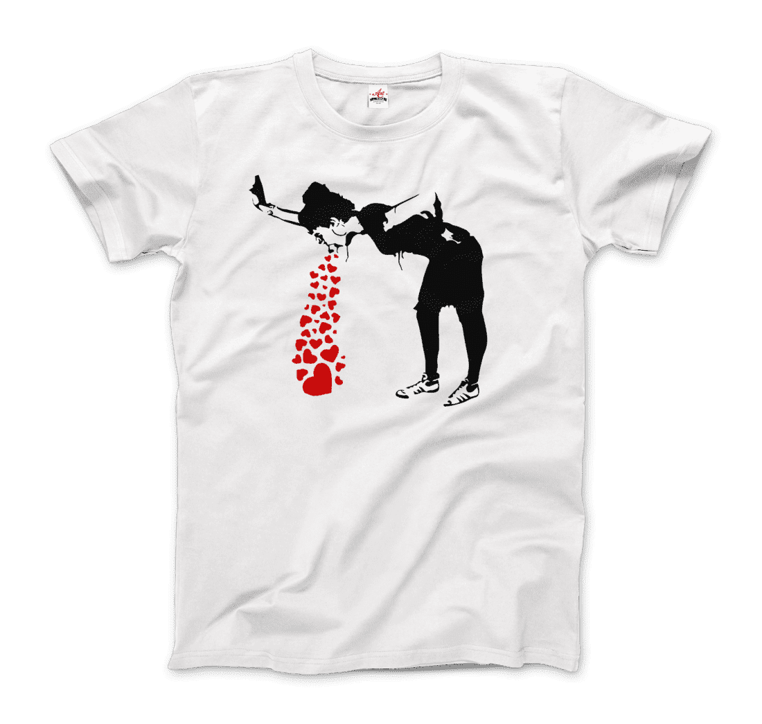 Chikiwiki Banksy Lovesick Girl Throwing Up Hearts Artwork Tee