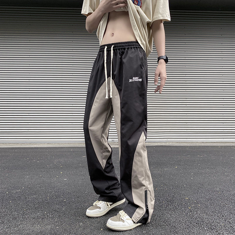 Chikiwiki Stitching Embroidery Casual Mopping Trend Men Straight-leg Pants