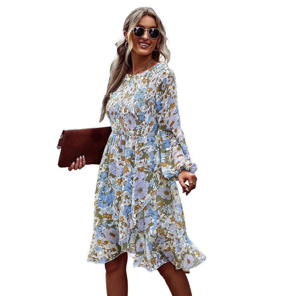 Chikiwiki Women's Fashion Round Neck Temperament Leisure Dress