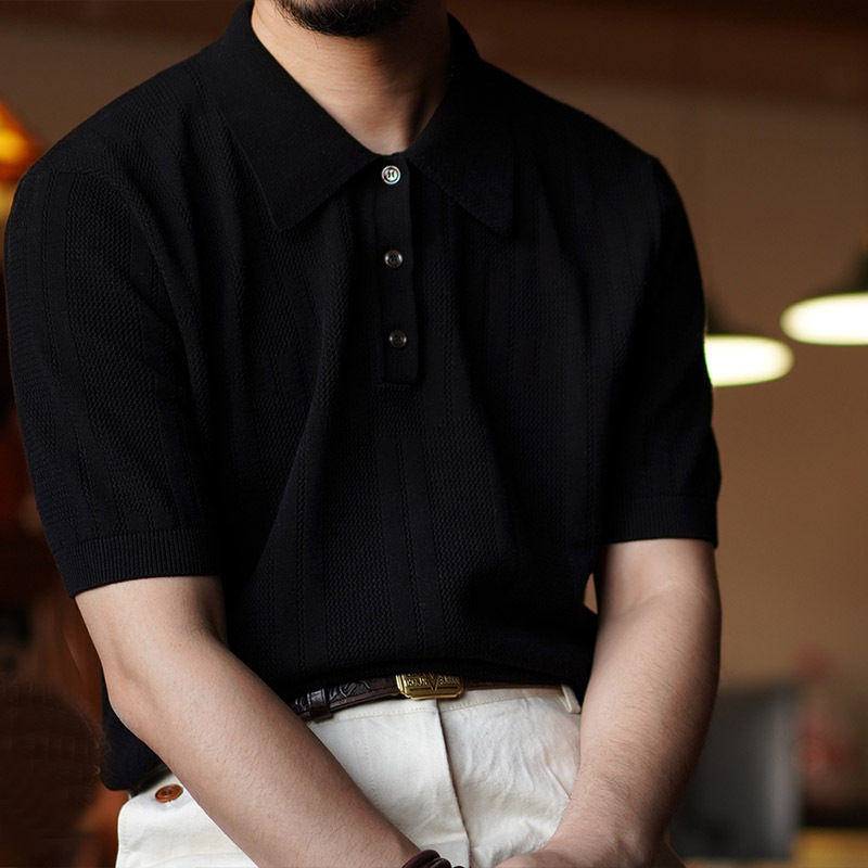 Chikiwiki Men's Short-sleeved Lapel Knitted Polo Shirt