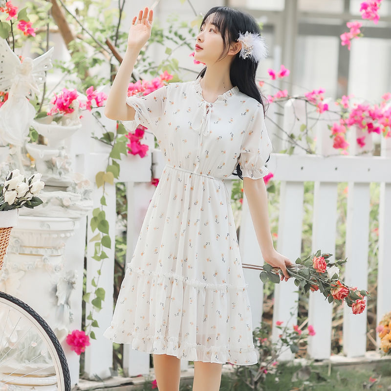 Chikiwiki Summer Small Chiffon Small Floral Dress