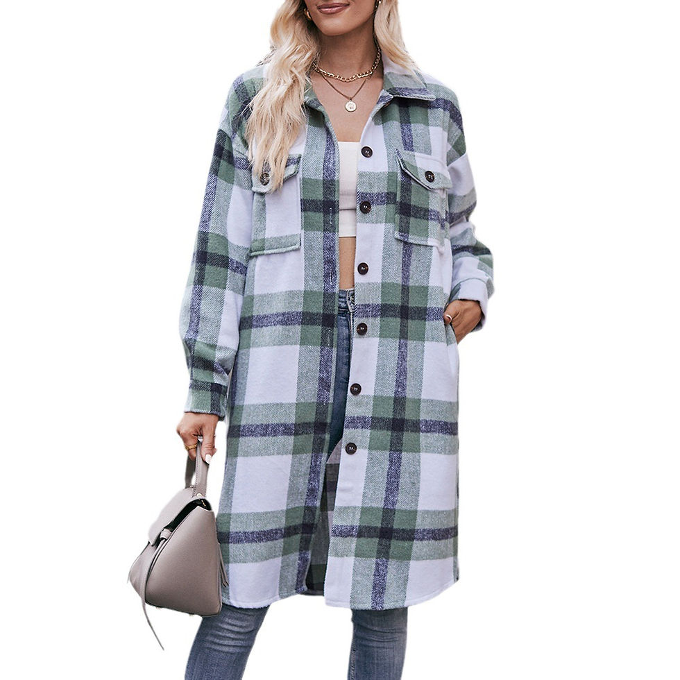 Chikiwiki Casual Flannel Plaid Shirt Long Coat