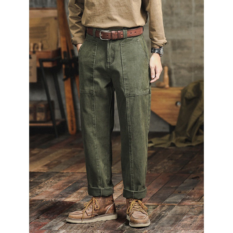Chikiwiki Retro Army Green Casual Pants Men's Loose Straight Cargo Pants