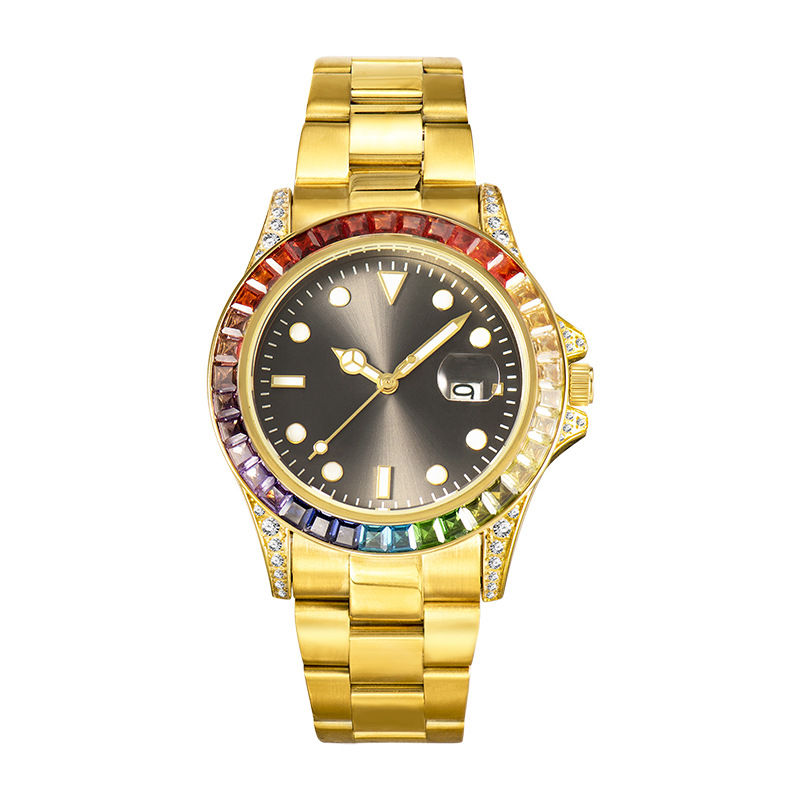 Chikiwiki Diamond Colorful Crystals Stainless Steel Luminous Men's Watch