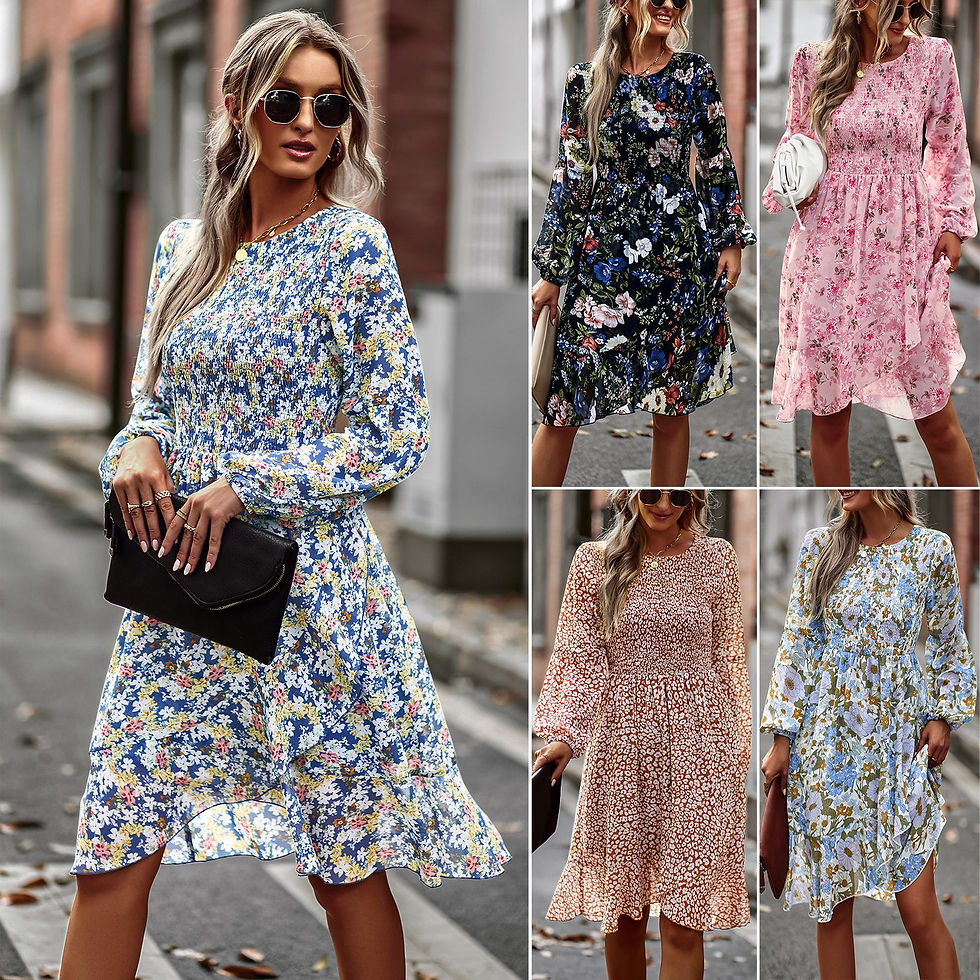 Chikiwiki Women's Fashion Round Neck Temperament Leisure Dress