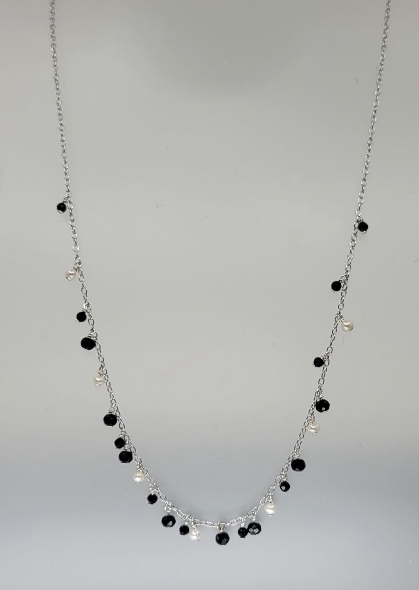 Sterling silver necklace with black spinel beads and pearls
