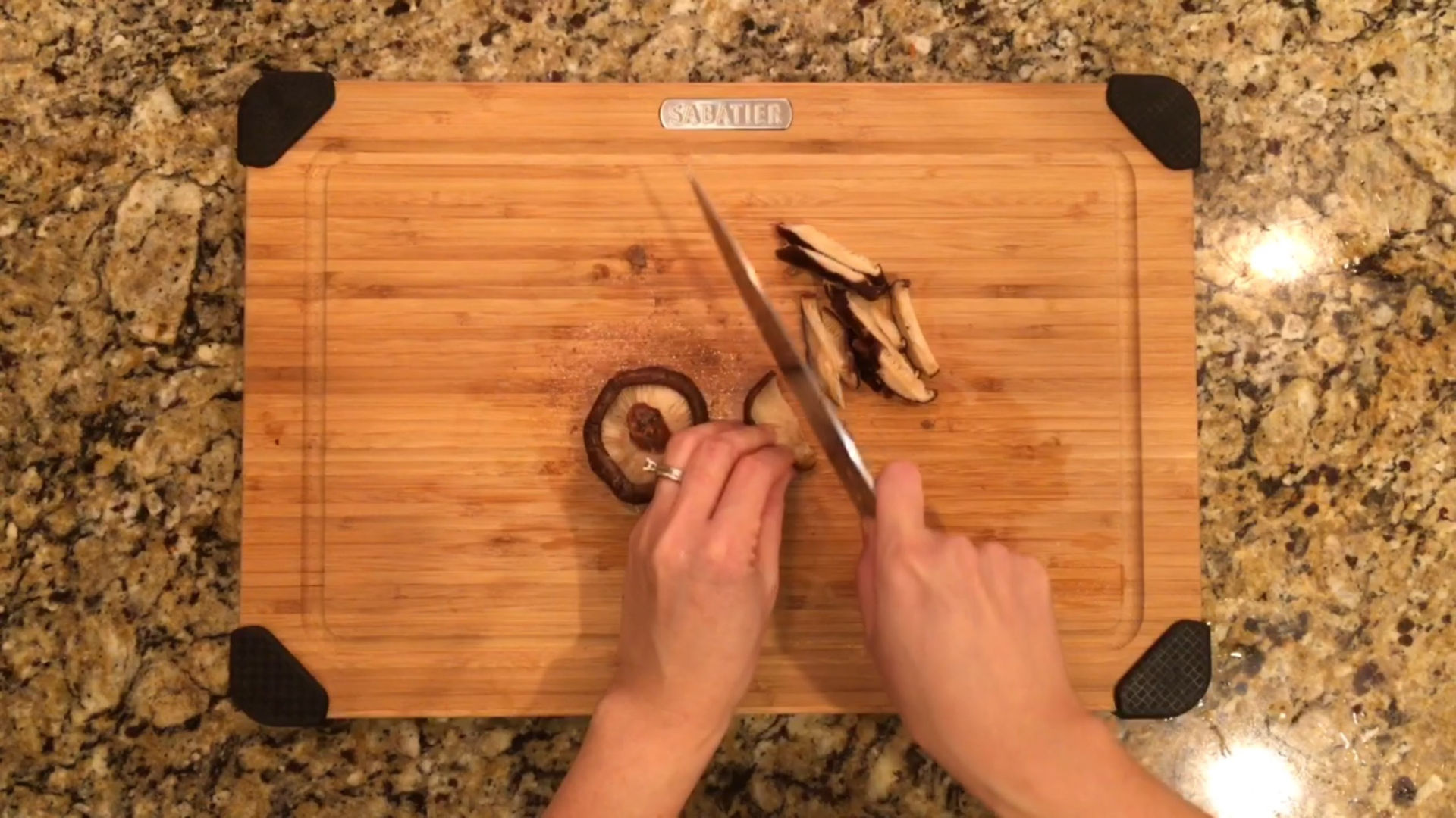 Slice shitake mushrooms