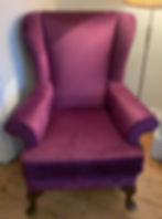 Thumbnail: Wingback chair in purple and floral velvet