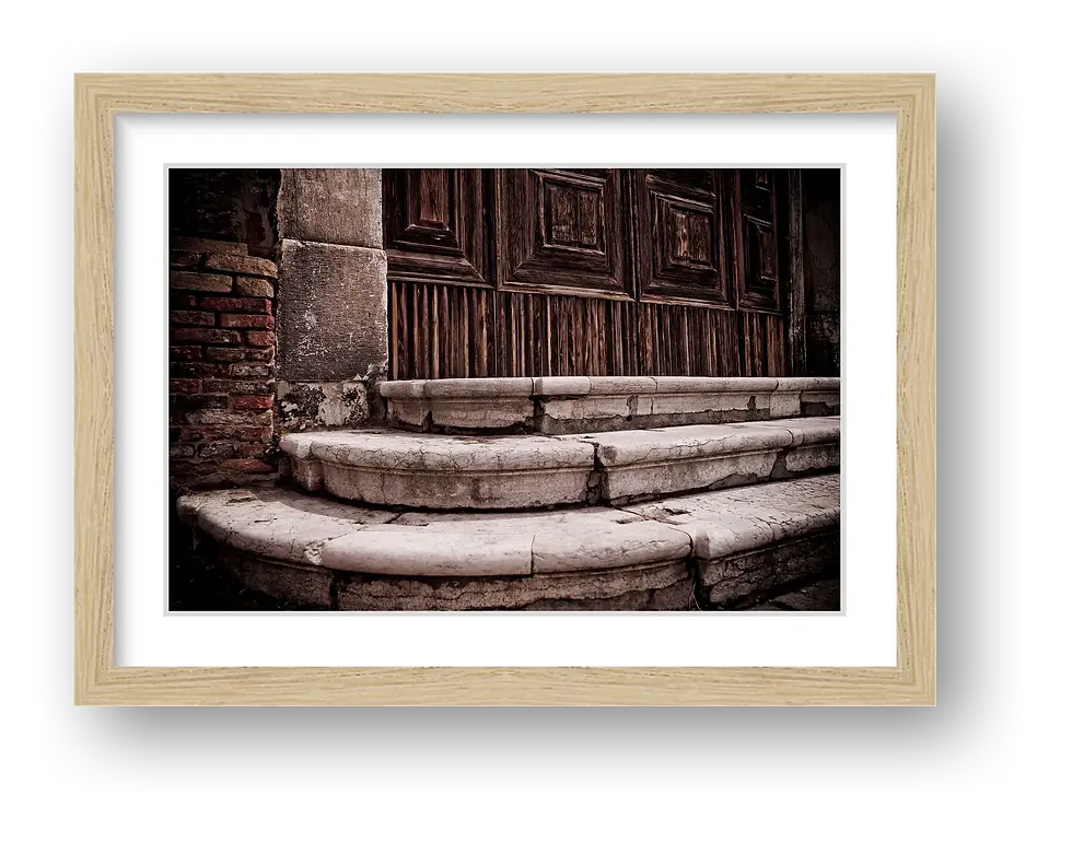 Thumbnail: Ancient stone steps curve gently toward a carved wooden door, each crack and worn edge bearing the imprint of countless feet