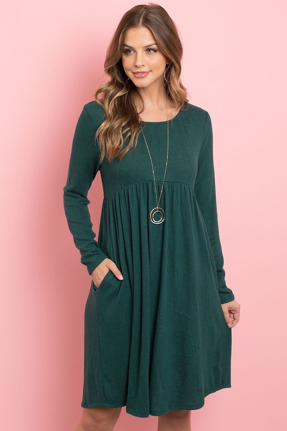 Miniatura: Boat Neck Brushed Hacci Round Hem Dress