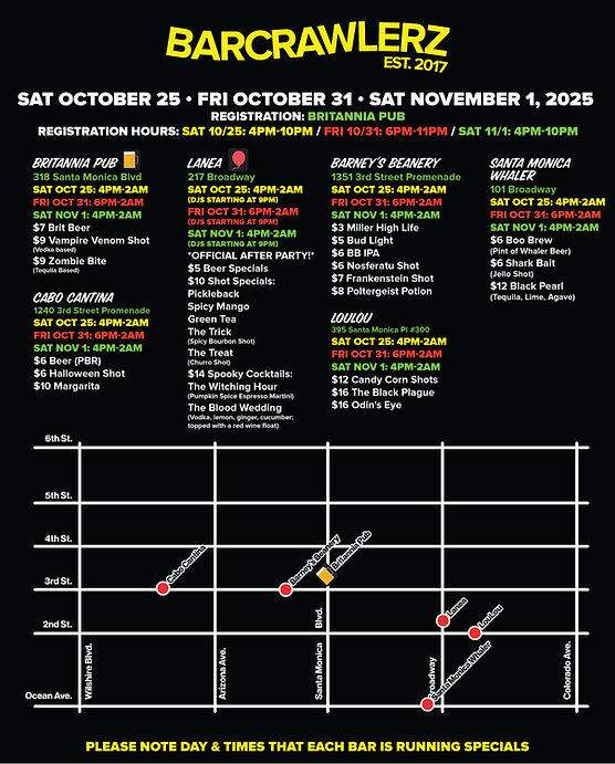 Santa Monica Map of Events for Bar Crawls and Pub Crawls
