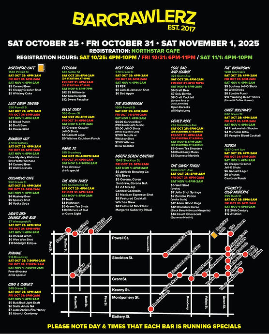 San Francisco Map of Events for Bar Crawls and Pub Crawls