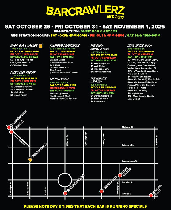 Indianapolis Map of Events for Bar Crawls and Pub Crawls