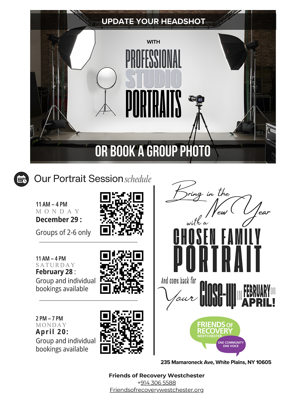 Studio Portrait Schedule and Booking Flier
