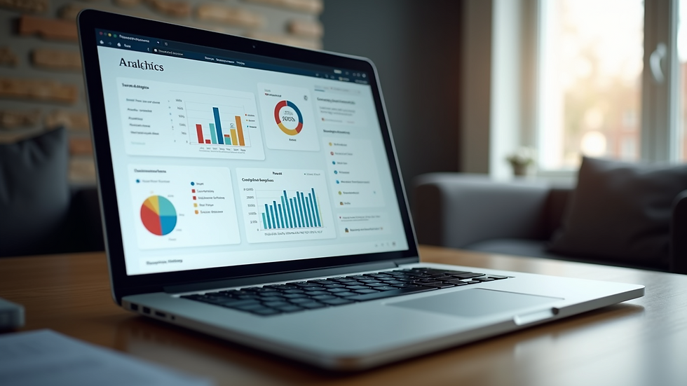 Eye-level view of a laptop screen showing SEO analytics dashboard