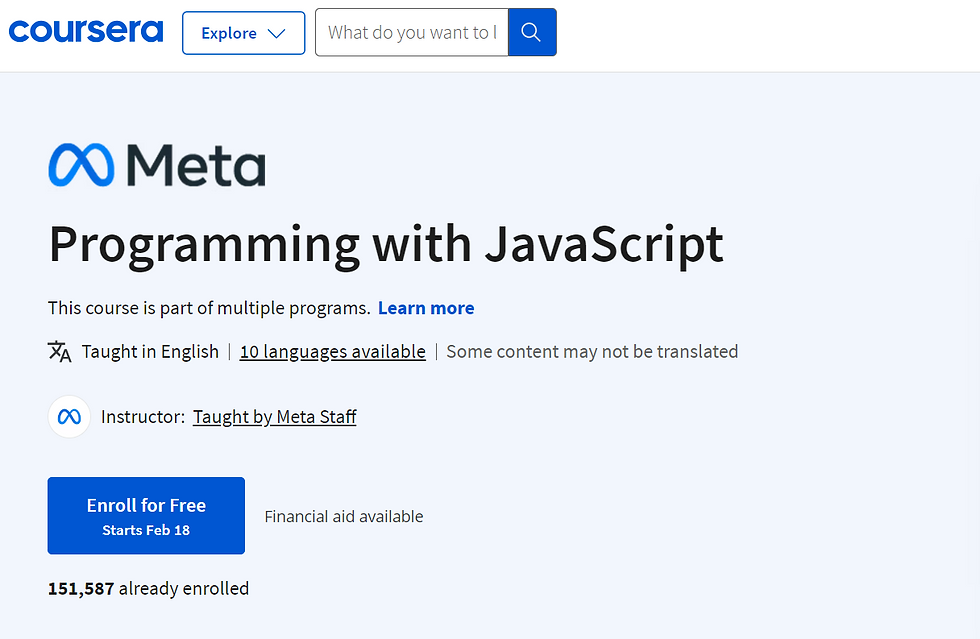 Programming with JavaScript course by Coursera