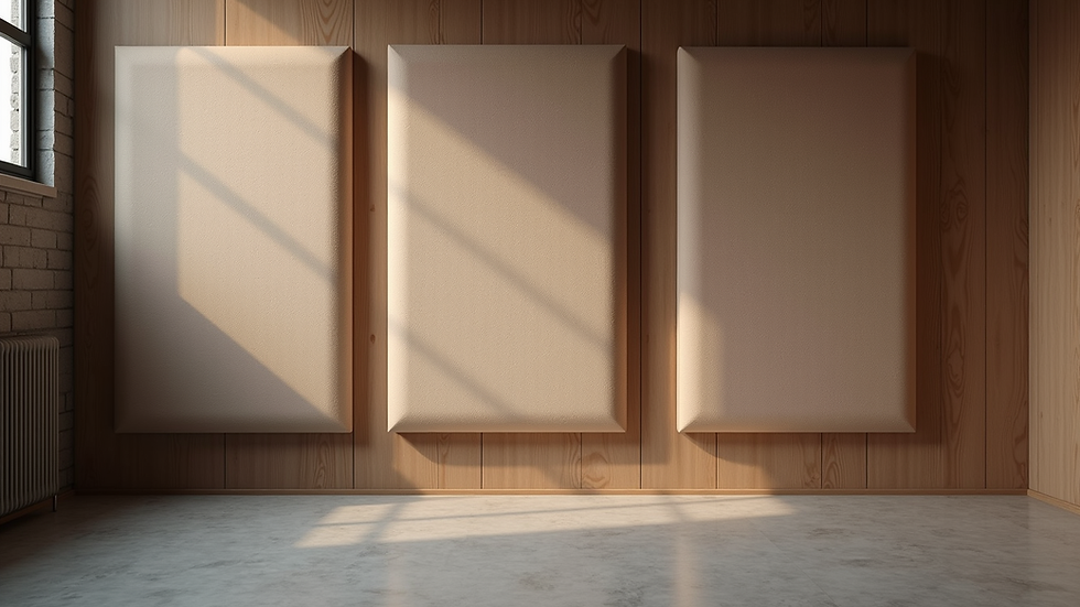 Eye-level view of acoustic foam panels mounted on a studio wall