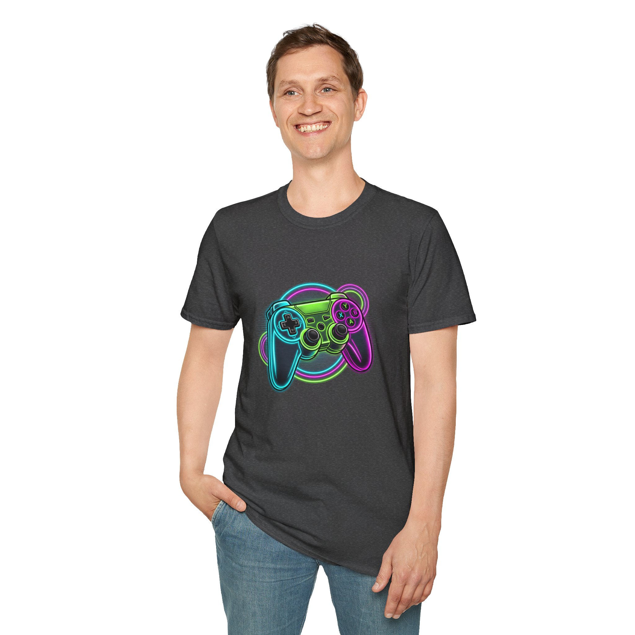 Neon Retro Gamepad T-Shirt — Colorful Gamer Controller Tee