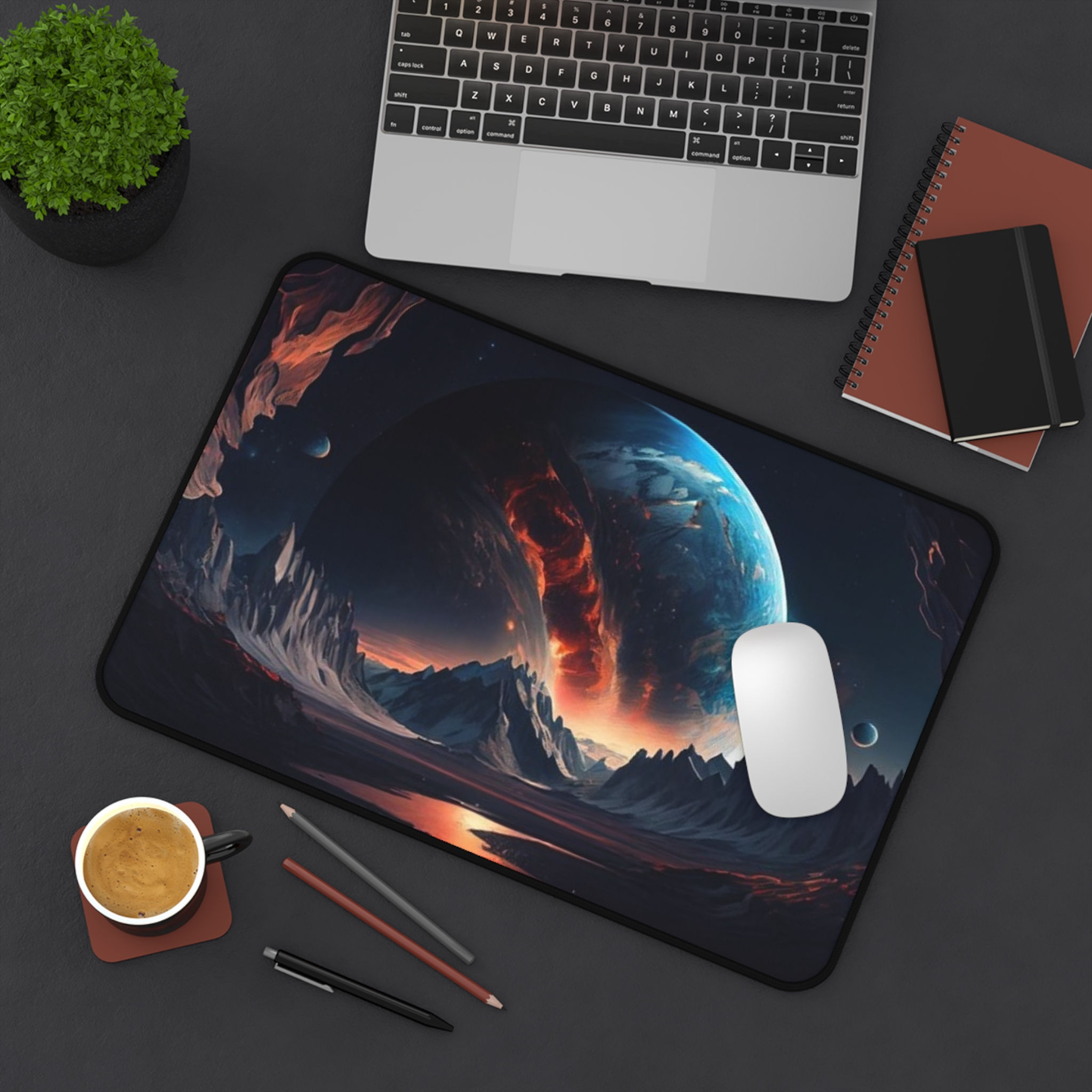 Cosmic Frontier Desk Mat — Sci‑Fi Planet Landscape Mouse Pad