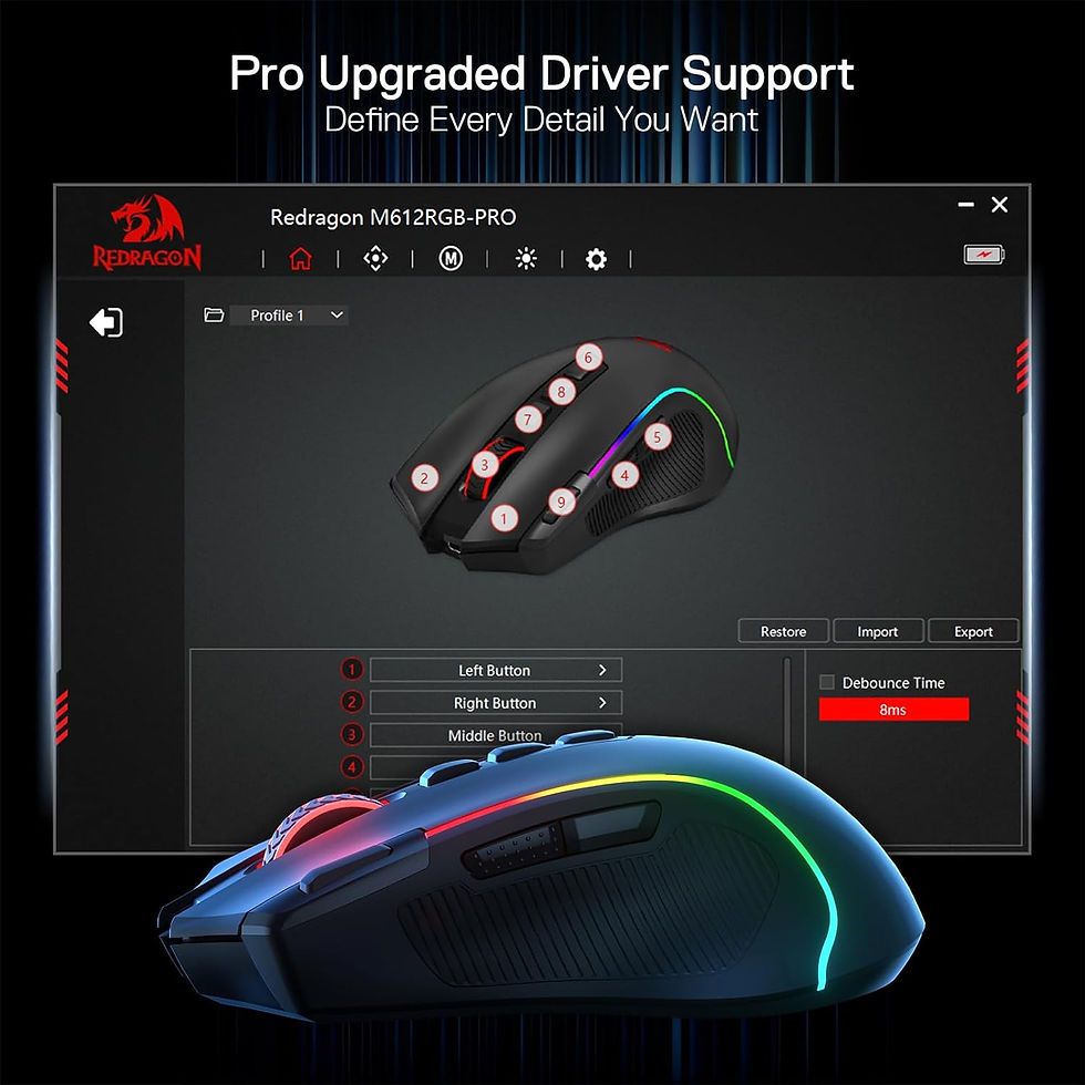 Thumbnail: Redragon M612 PRO BT & 2.4RGB Gaming Mouse, 8000 DPI Wired/Wireless Optical Game