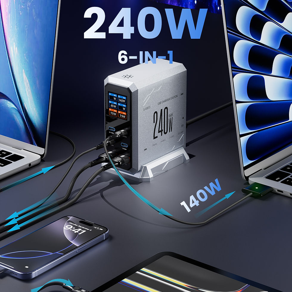 Thumbnail: 240W GaN Charger PD3.1 140W USB Type C 6 Ports PPS PD Desktop Fast Charging Stat