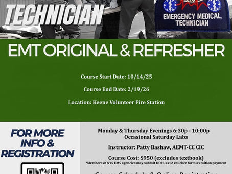 Upcoming EMT Original and Refresher to be held in Keene
