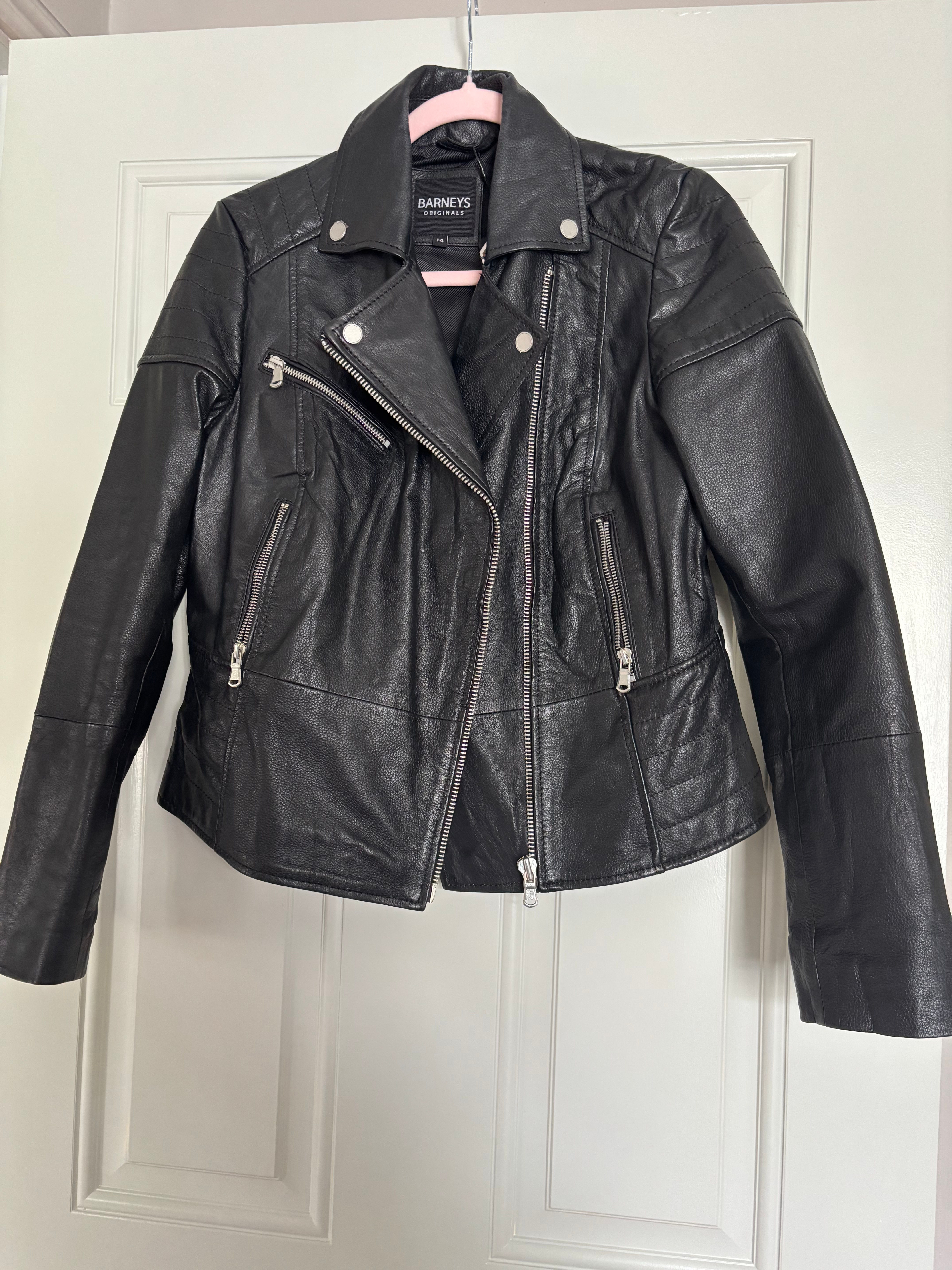 Barney’s Original Leather Biker Jacket Size 12/14 BNWT
