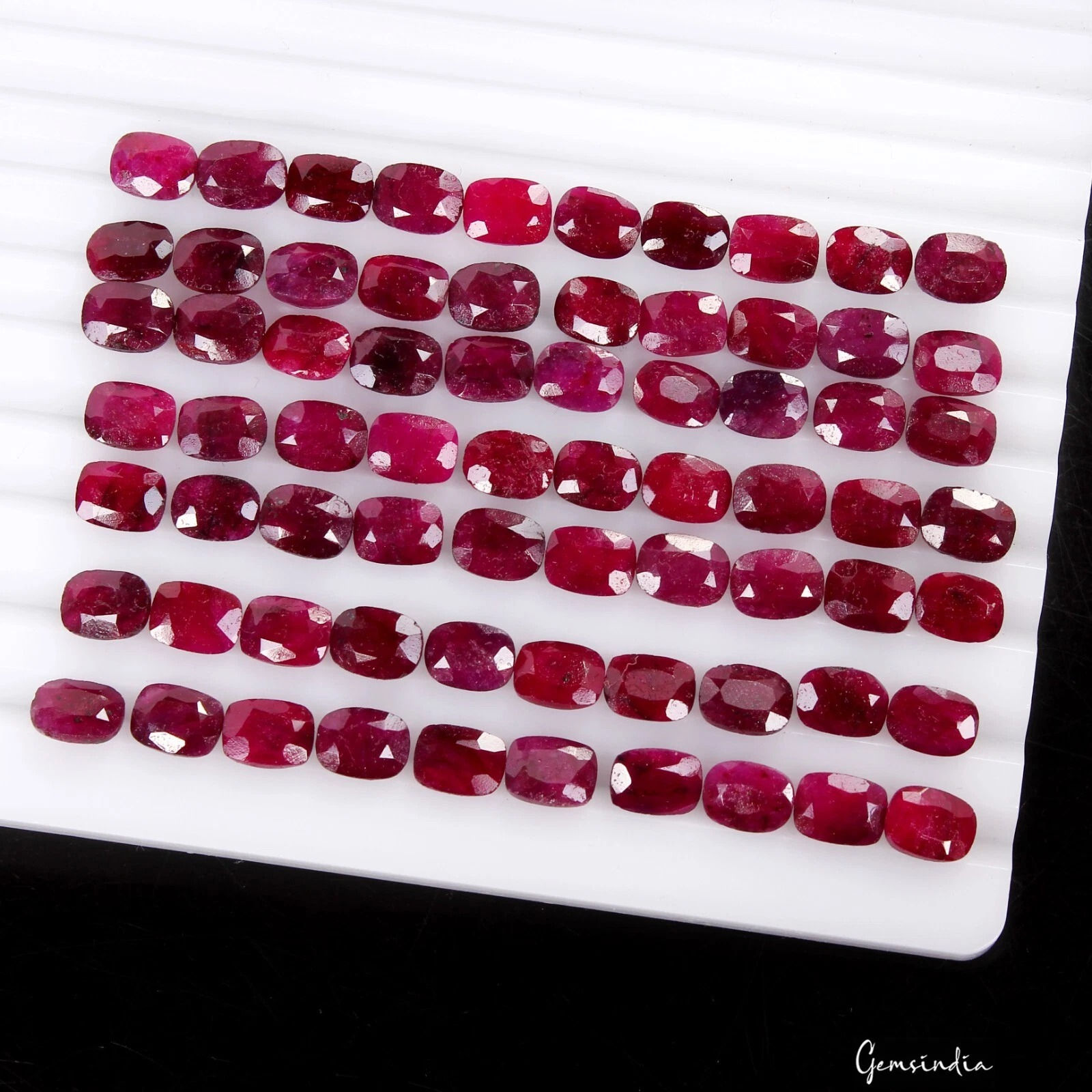 Certified 140 Cts/70 Pcs Natural Red Ruby Cushion Cut Calibrated 8x6mm Gems Lot