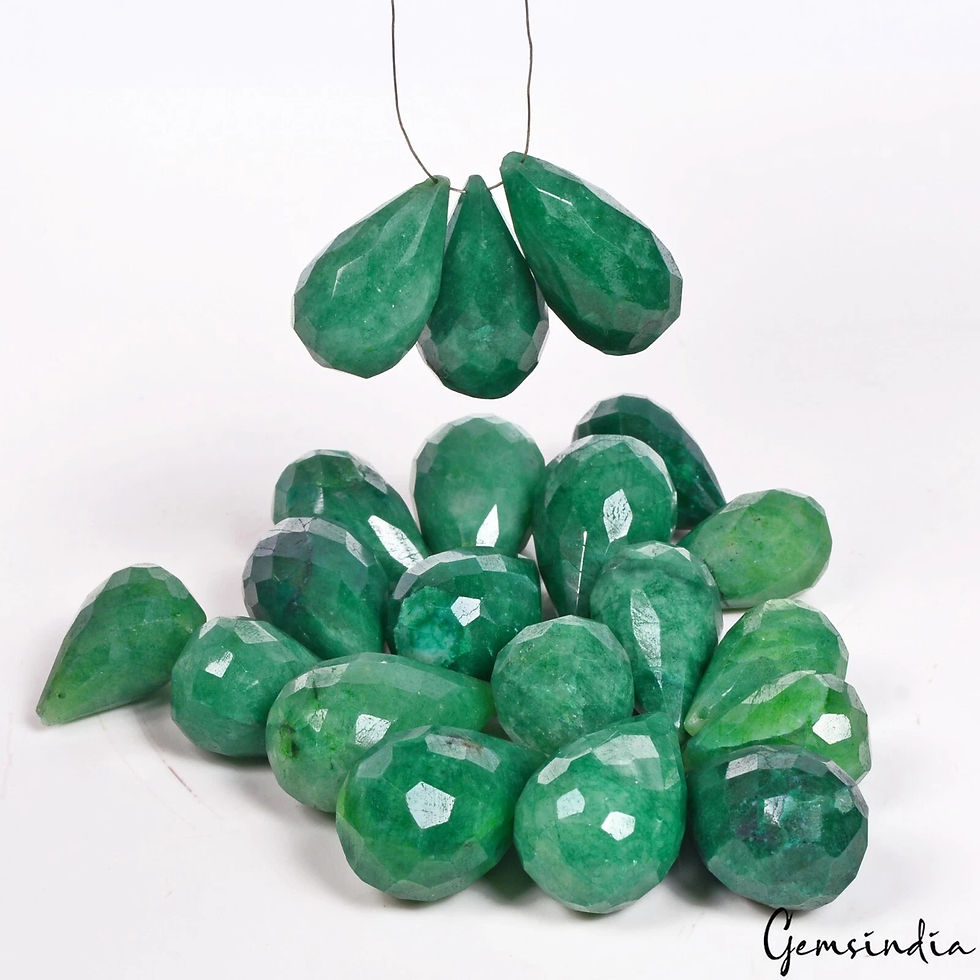 Thumbnail: Certified 600 Ct/20 Pcs Natural Green Emerald Pear Cut Drill Briolettes Gems Lot