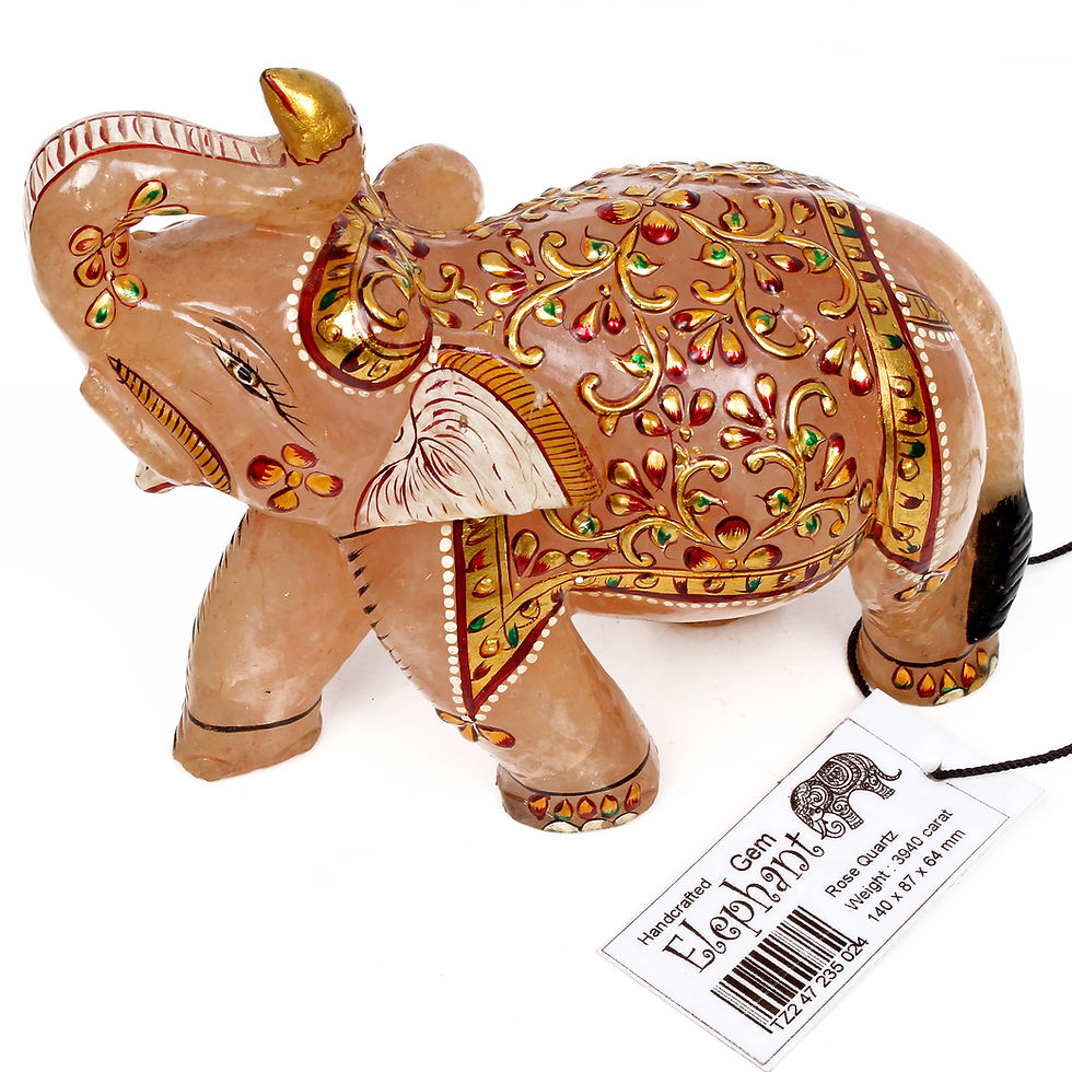 Miniaturbild: 3940 Cts Rose Quartz Elephant Home Decor Gold Paint Animal Handmade Sculpture ~