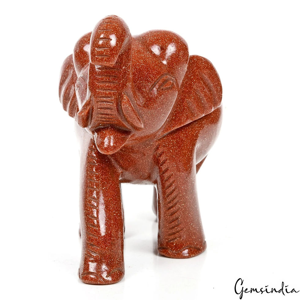 Miniatura: 2400Ct Natural Brown Sunstone Trunk up Elephant Hand Crafted/Decor Gem Sculpture