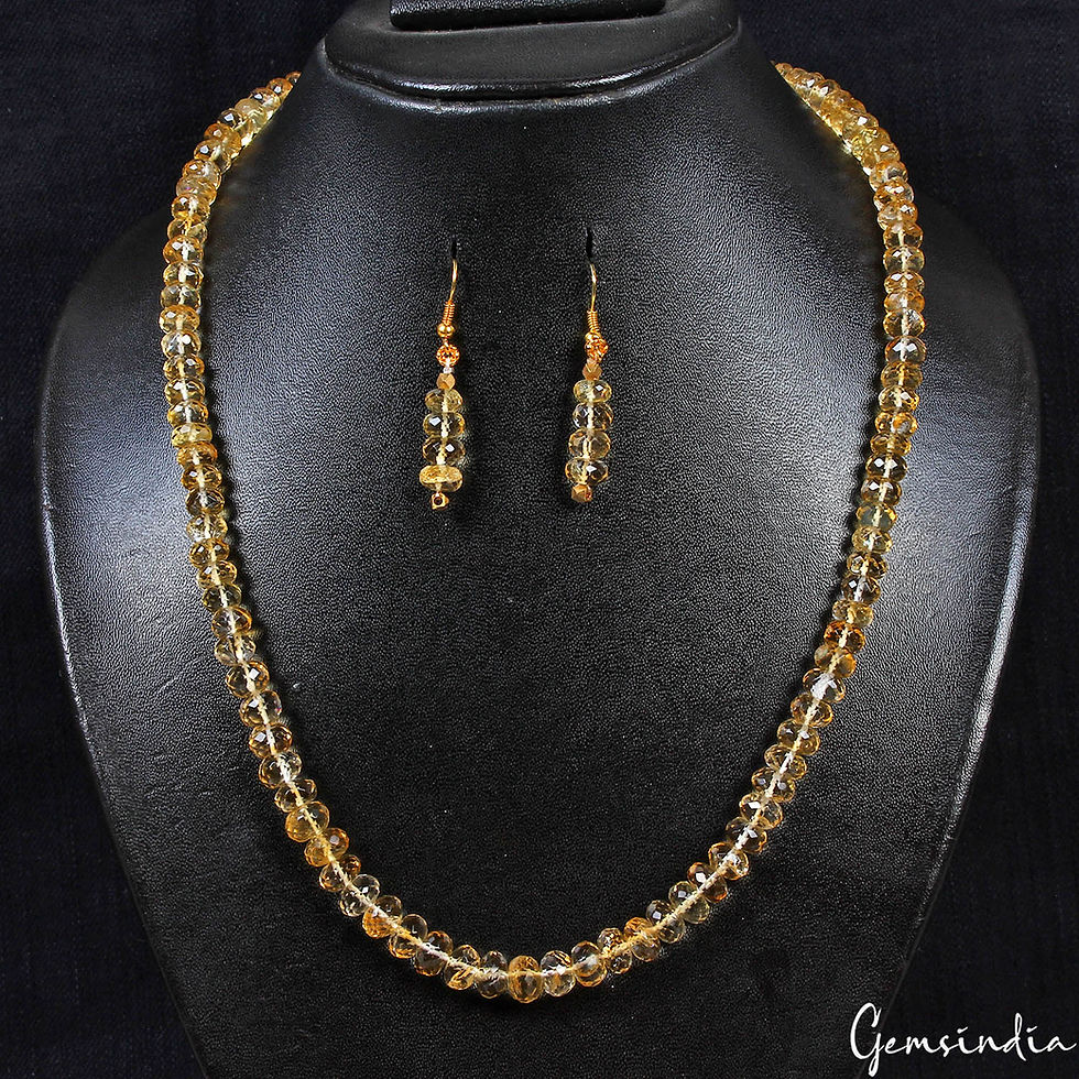 Miniaturbild: 253 Ct Yellow Citrine Round Bead Handmade Necklace 20" Earring 1.75" Jewelry Set