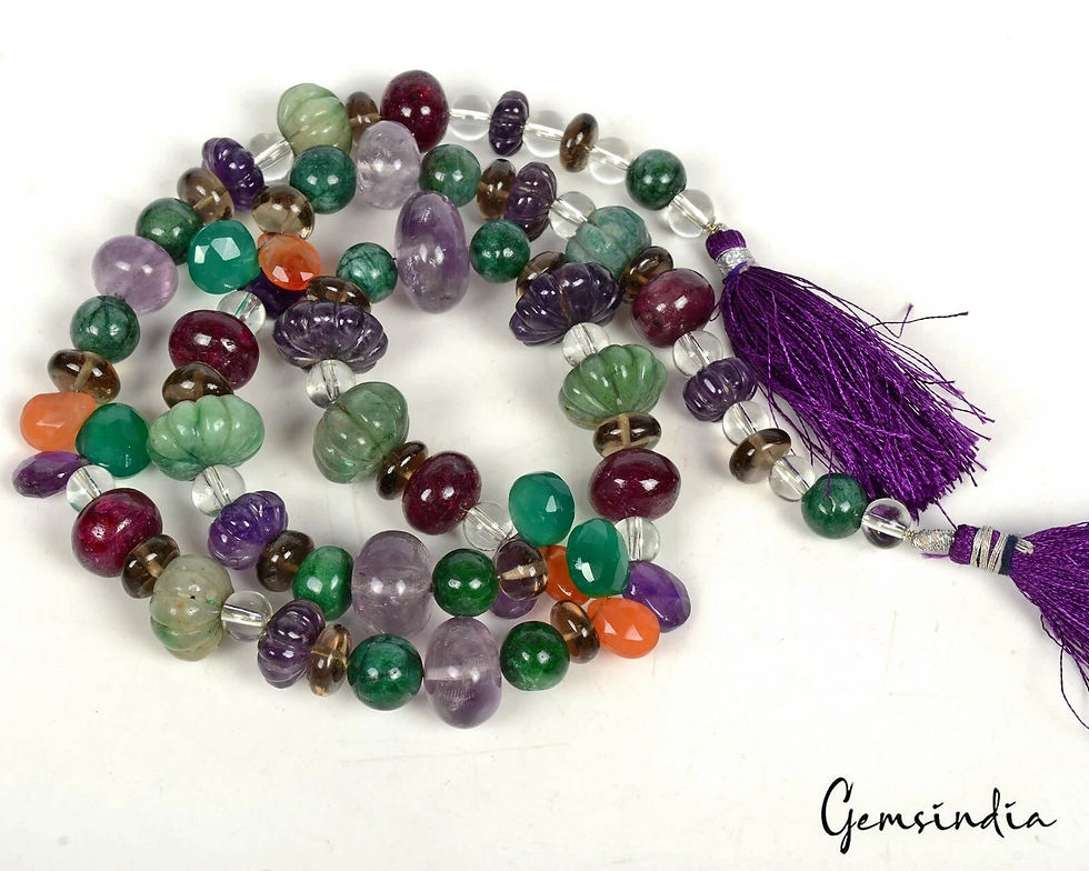 Miniature : 630 Ct/85 Pcs Natural Multi-Color/Multi Gems Mix Cut Drill Bead Strand 23" Long