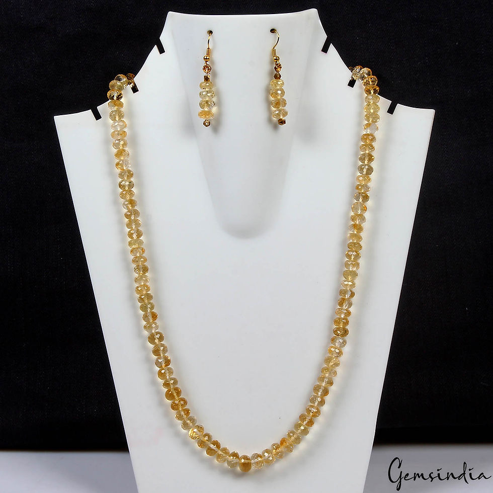 Miniaturbild: 253 Ct Yellow Citrine Round Bead Handmade Necklace 20" Earring 1.75" Jewelry Set