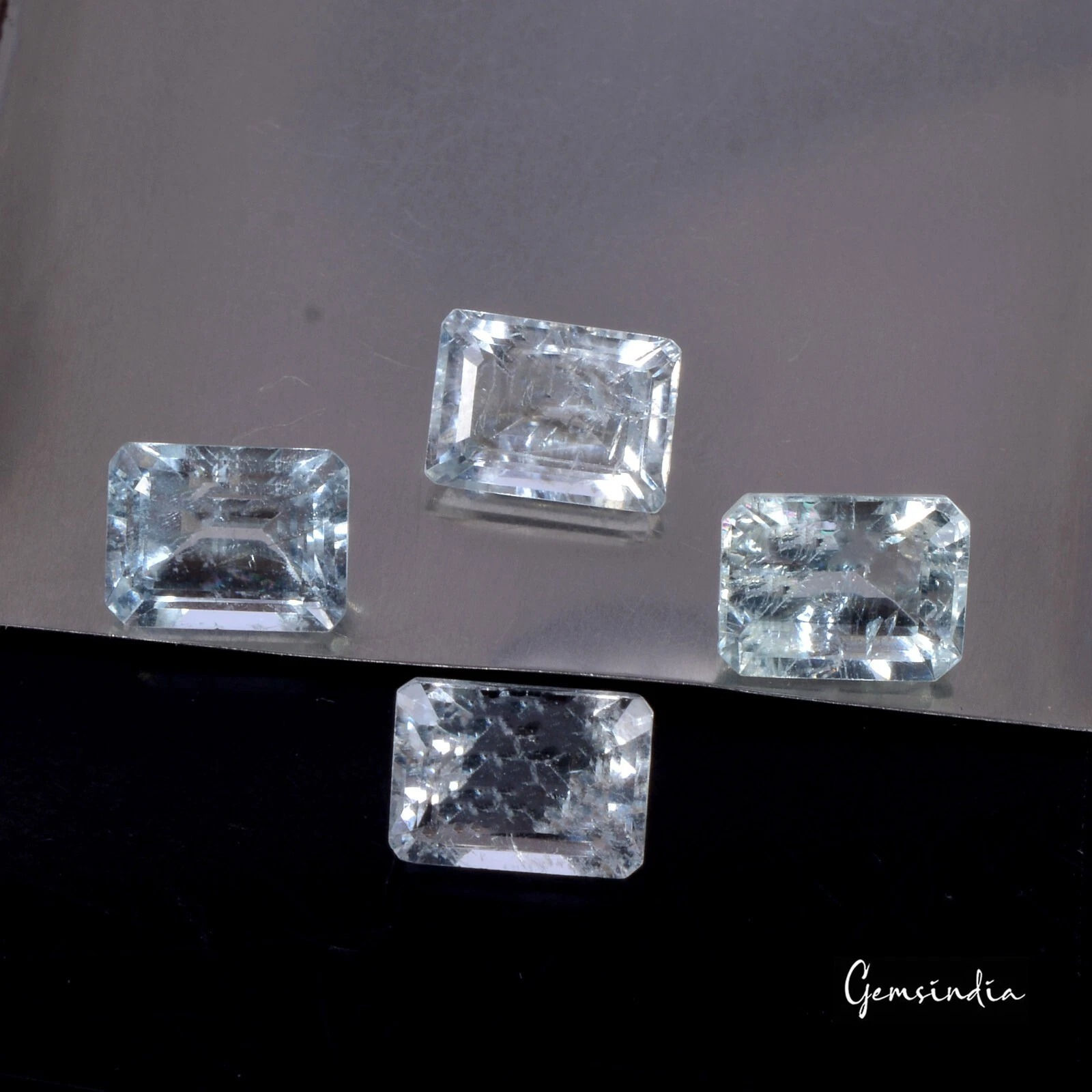 Natural Untreated Blue Aquamarine Octagon Cut Faceted 5.80 Ct Loose Gems Lot 4Pc