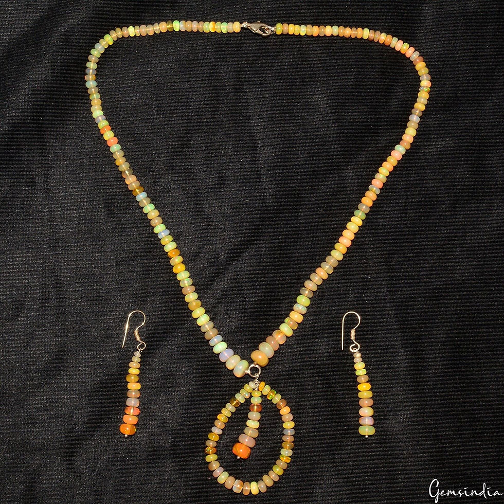 Miniatura: 20" Natural Welo Fire Ethiopian Opal Untreated Rondelle Bead Necklace W/Earrings