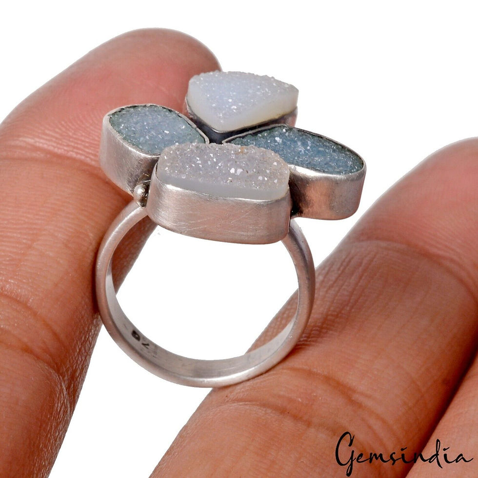 Thumbnail: 9 Gm Beautiful Onyx Druzy Glittery Handmade Silver Ring Jewelry For Women~6.5 US