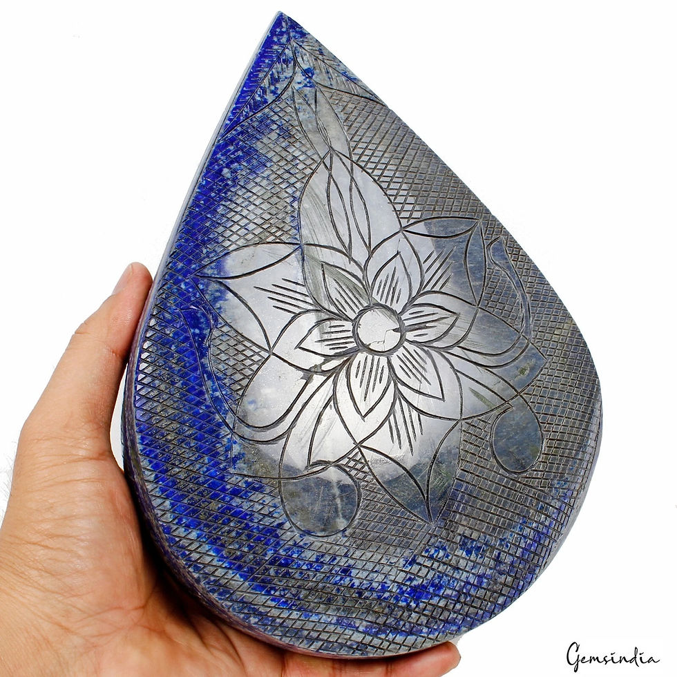 Thumbnail: 3.8 Kilo Natural Blue Lapis Lazuli Pear Floral Hand Carved Museum Size Large Gem