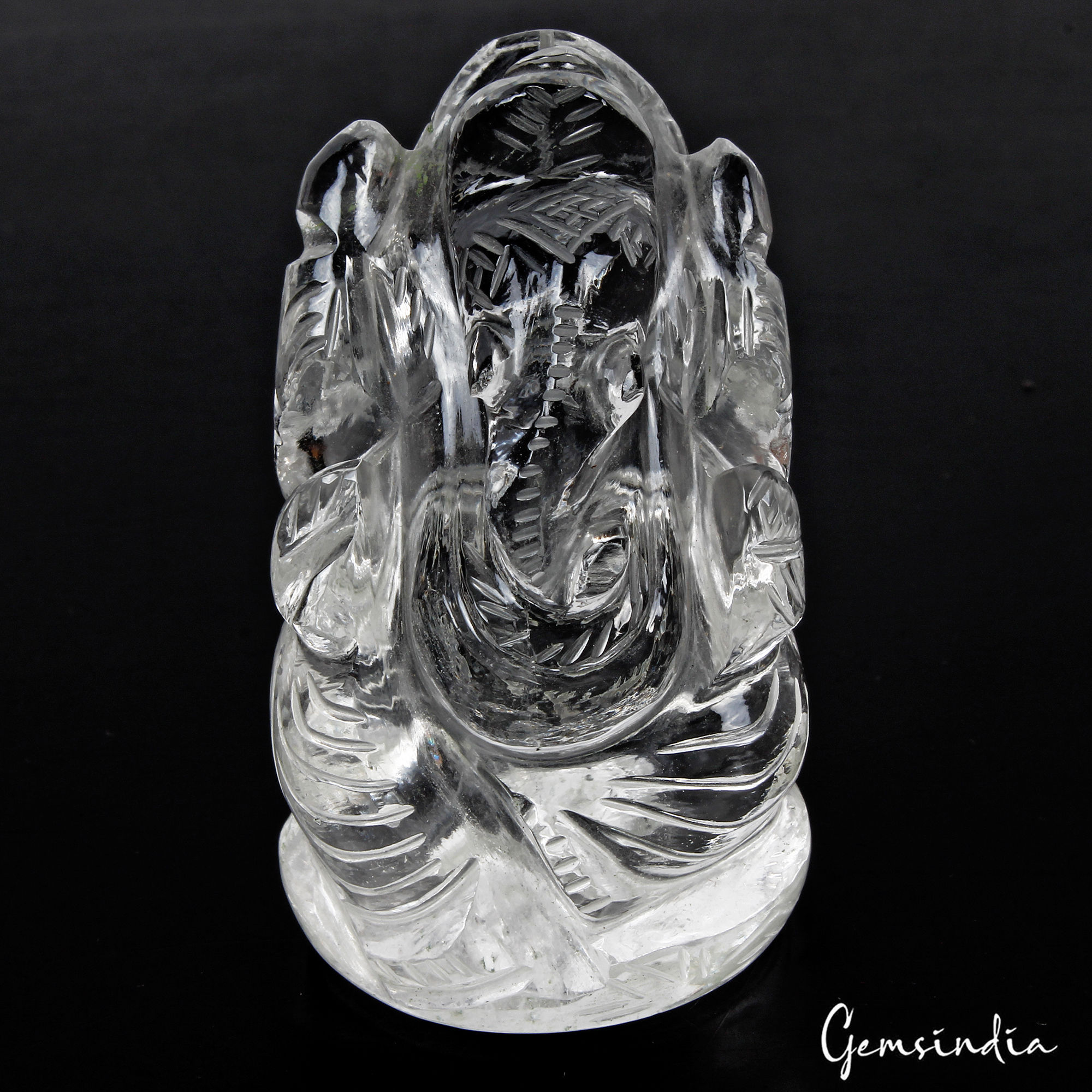 400Ct Natural Untreated White Quartz Hand Carved Ganesha Sculpture Stone Artwork