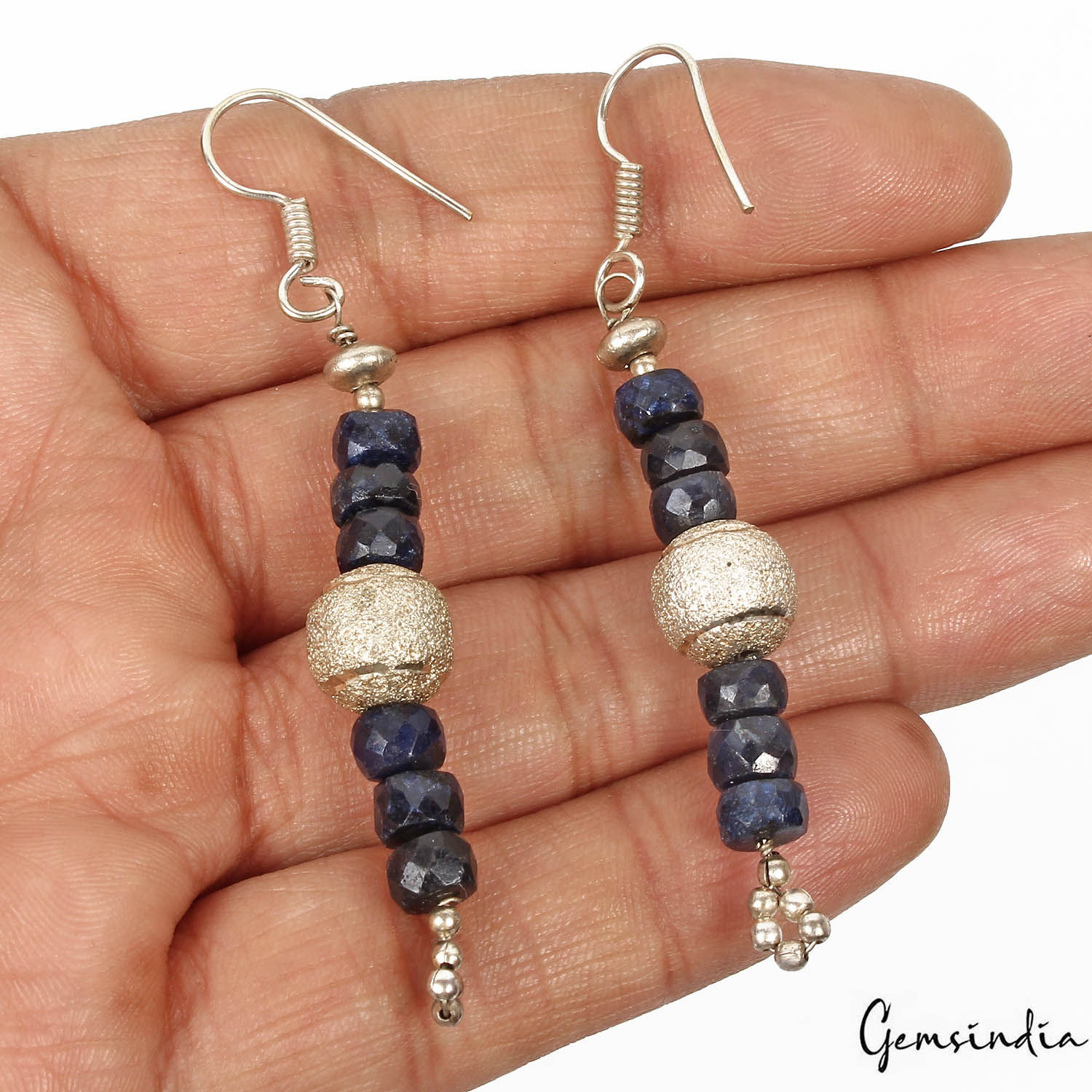 42.50 Ct Natural Dark Blue Sapphire Earring With Silver Hook 2.5" Christmas Gift