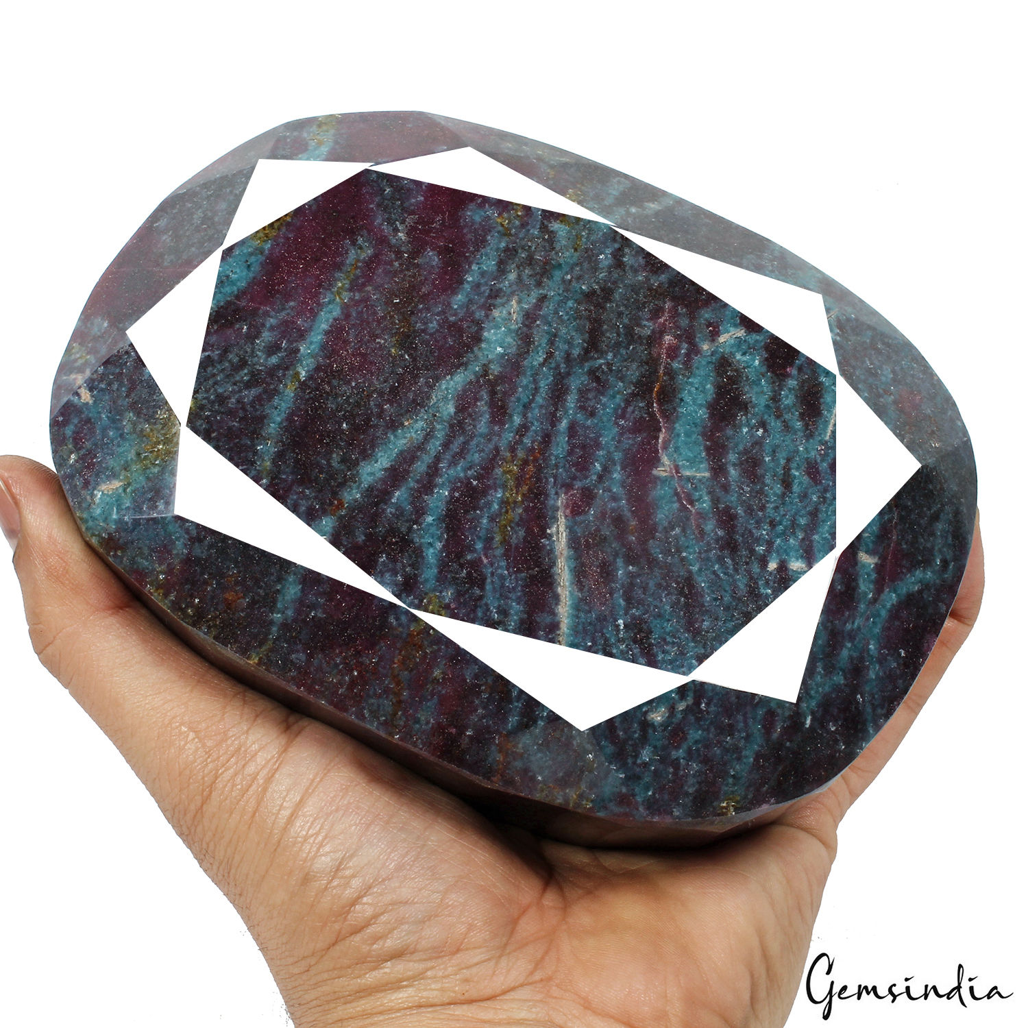 2.8Kilo 100% Natural Ruby Kyanite Oval Cut Untreated Large Size Gemstone W Stand