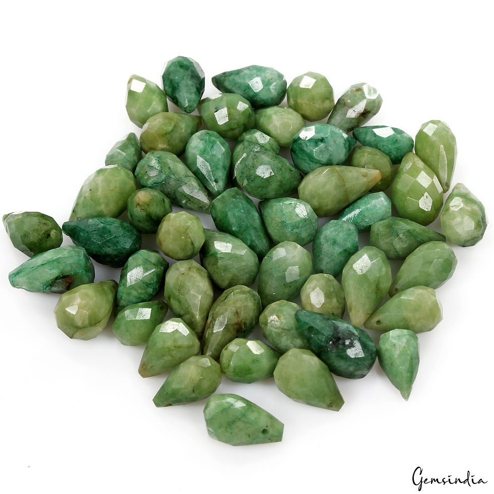 Thumbnail: 230 Cts/50 Pcs Natural Green Emerald Pear Checker Cut Loose Drill Briolette Gems