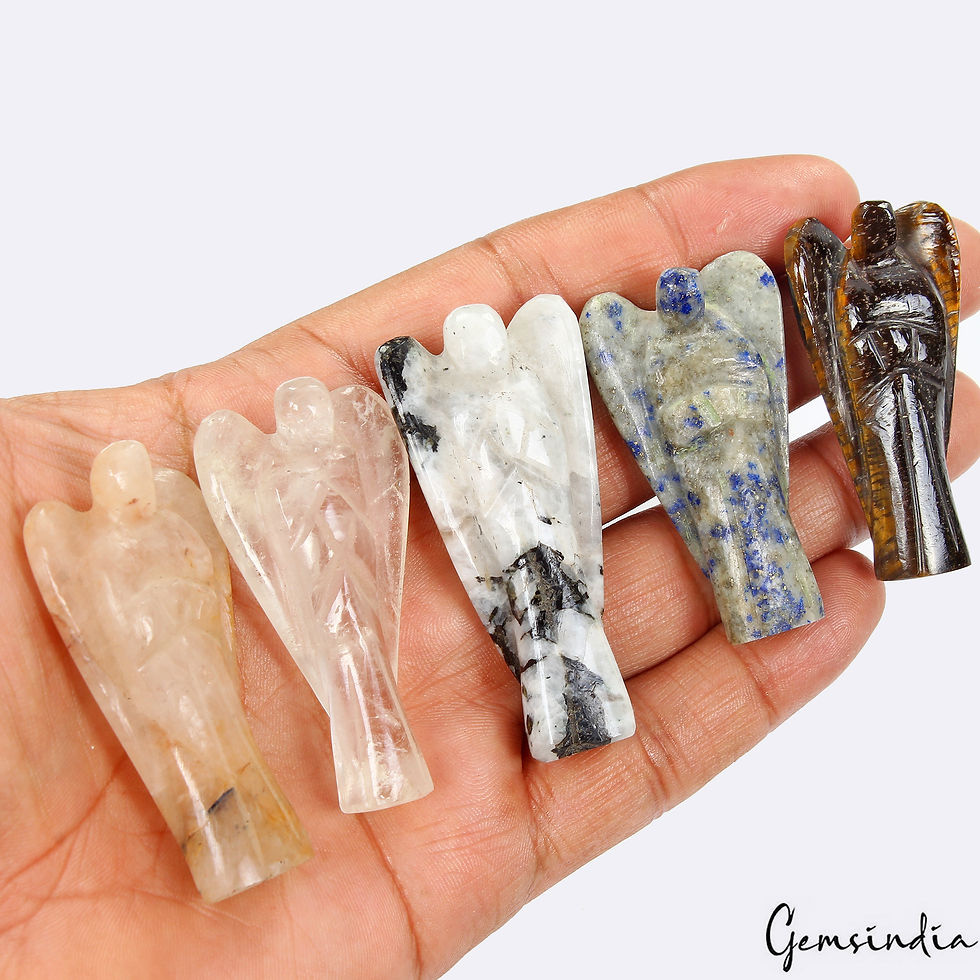 Миниатюра: 480 Cts/5 Pcs Natural Multi Gemstones Carved Pocket Good Luck Angel/Figurine