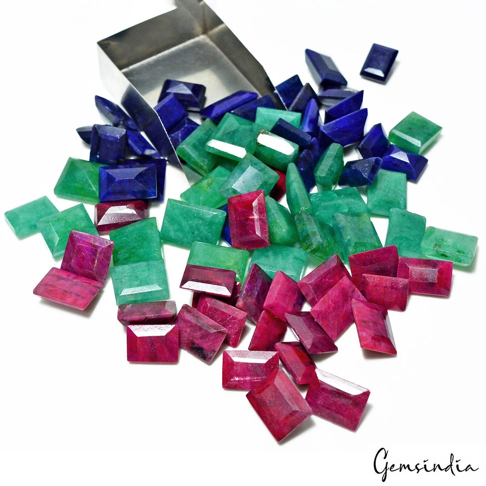 Miniatura: Certified 960 Cts/75 Pcs Natural Multi Color Emerald Ruby Sapphire Mix Cut Gems