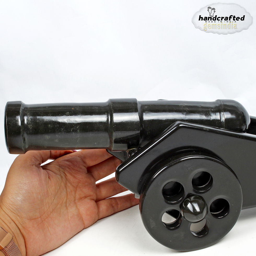 Miniature : gemsindia Hand Carved Black Agate Carved Cannon with wheel play all stone joints