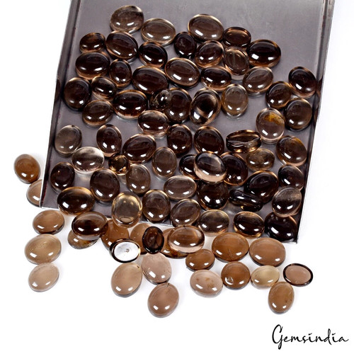 87 Pcs Natural Smoky Quartz 6-10mm Oval Cabochon Loose Wholesale