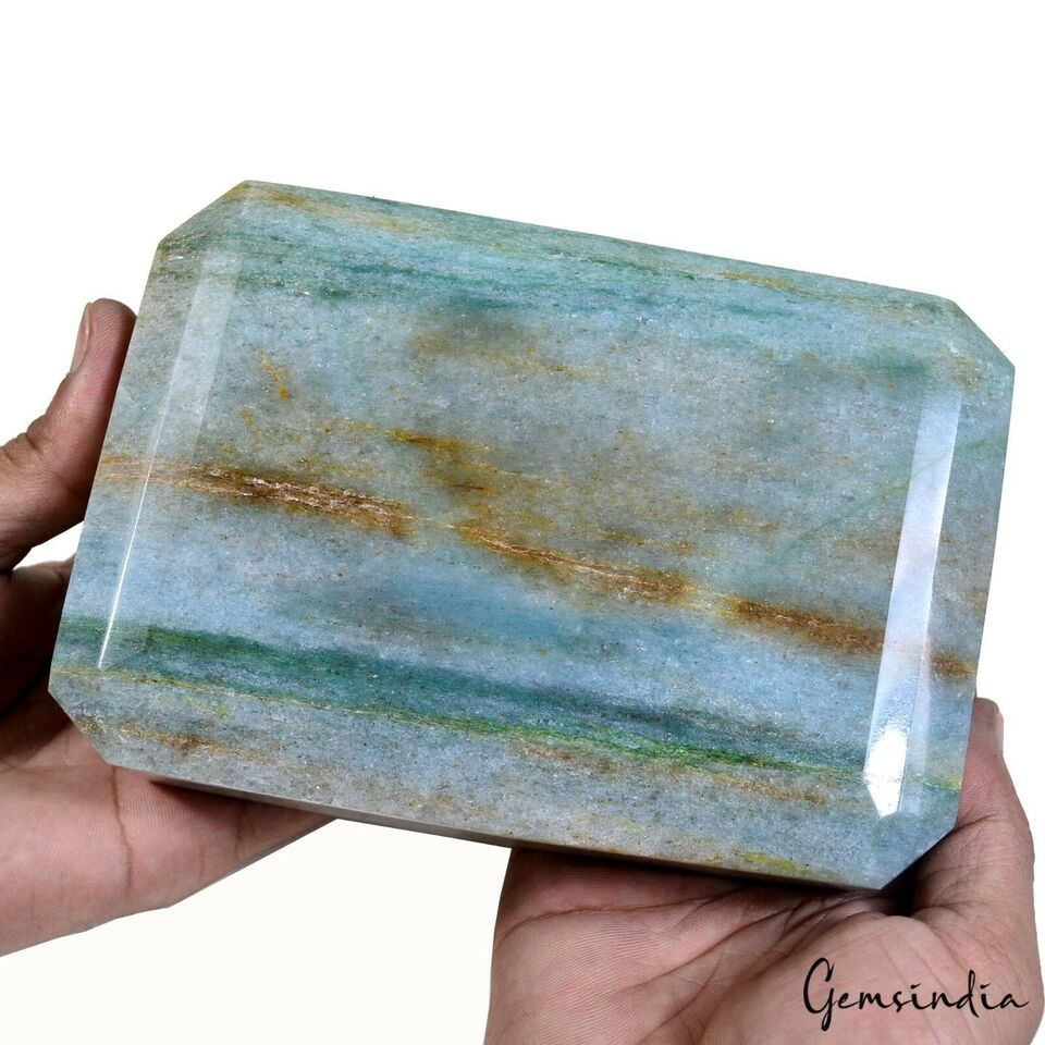 サムネイル： 9600 Ct Natural Green Blue Aventurine Octagon Cut Huge Loose Untreated Gemstone