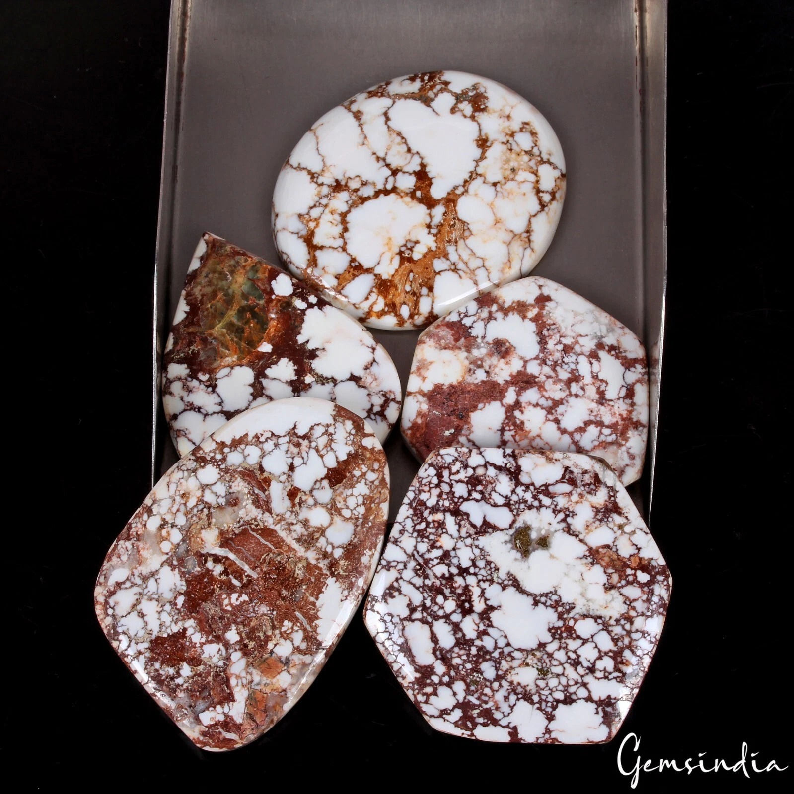 470 Ct Natural Untreated White Buffalo Turquoise Mix Cab Loose Gemstone Lot 5 Pc