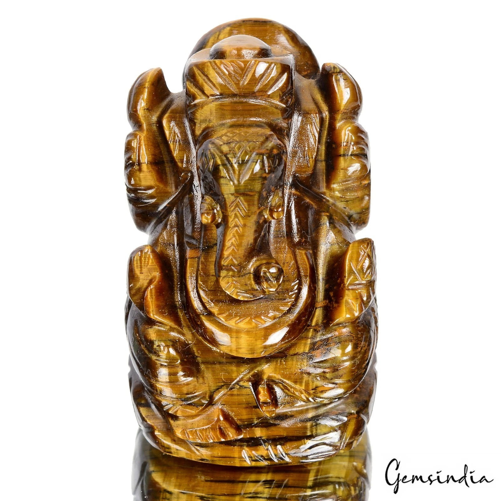 600 Ct Natural Untreated Tiger Eye Hand Carved Ganesha Sculpture Art Work Gems